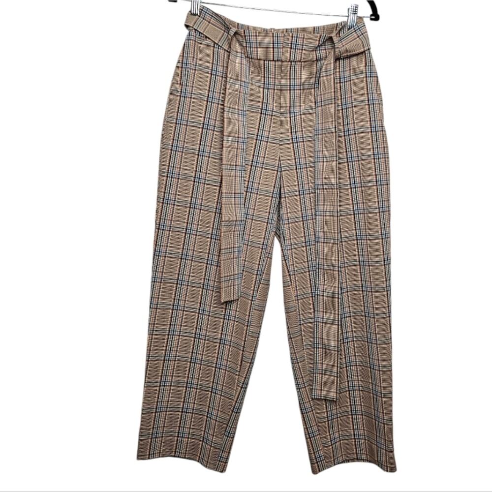 A New Day Plaid High Rise Tie Waist Stretch Paints with Tapered Ankles Size 4 - Picture 2 of 9
